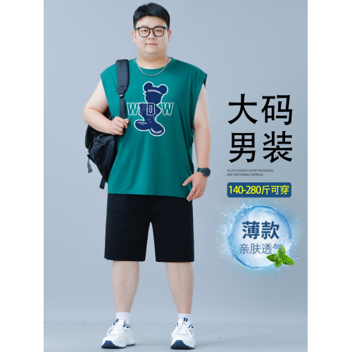 加肥加大運動套裝男款夏季2025新款青少年大碼寬松男裝背心短褲潮