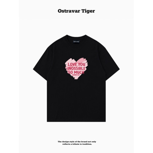 專櫃新款 Ostravar Tiger潮牌2025夏手繪慵懶風寬松純棉短袖女t恤