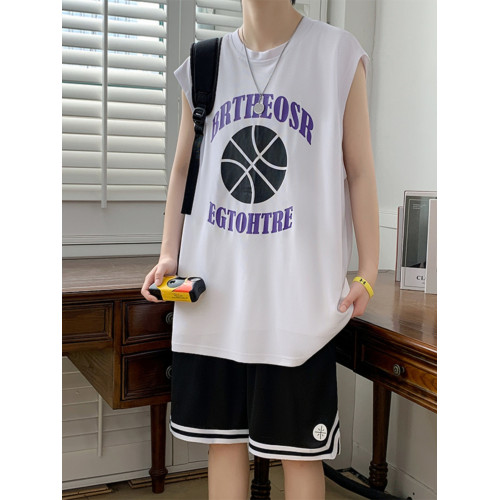 青少年夏季速乾t恤男初中高中學生無袖背心籃球衣服大童運動套裝