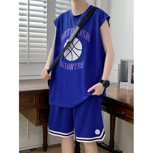 青少年夏季速乾t恤男初中高中學生無袖背心籃球衣服大童運動套裝
