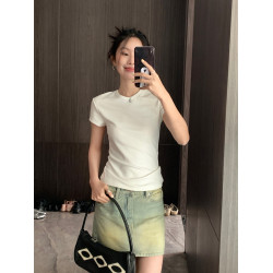 正肩短袖女t恤夏季白色內搭顯瘦圓領小飛袖修身黑色打底辣妹上衣