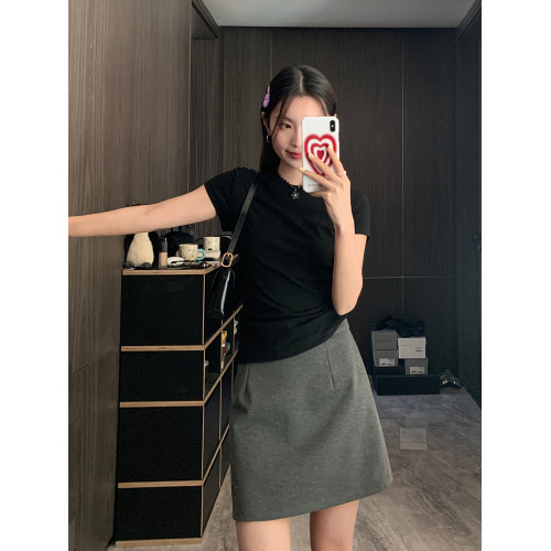 正肩短袖女t恤夏季白色內搭顯瘦圓領小飛袖修身黑色打底辣妹上衣