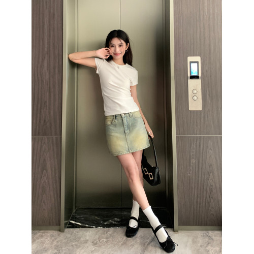 正肩短袖女t恤夏季白色內搭顯瘦圓領小飛袖修身黑色打底辣妹上衣