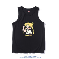 美少女power力量健身運動趣味圖案純棉吊帶背心男女寬松無袖T恤潮