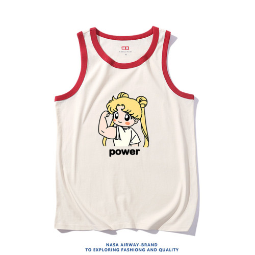 美少女power力量健身運動趣味圖案純棉吊帶背心男女寬松無袖T恤潮