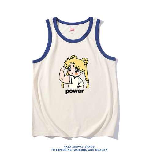 美少女power力量健身運動趣味圖案純棉吊帶背心男女寬松無袖T恤潮