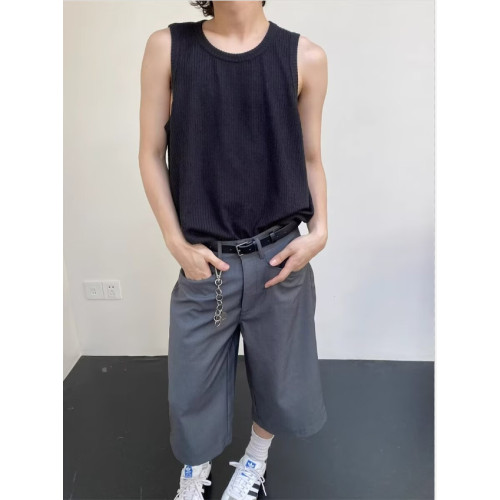夏季美式復古肌理感提花汗背心男女寬松內搭打底上衣沙灘無袖t恤