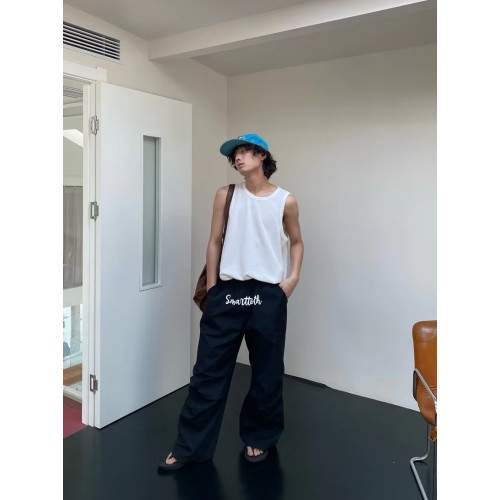 夏季美式復古肌理感提花汗背心男女寬松內搭打底上衣沙灘無袖t恤