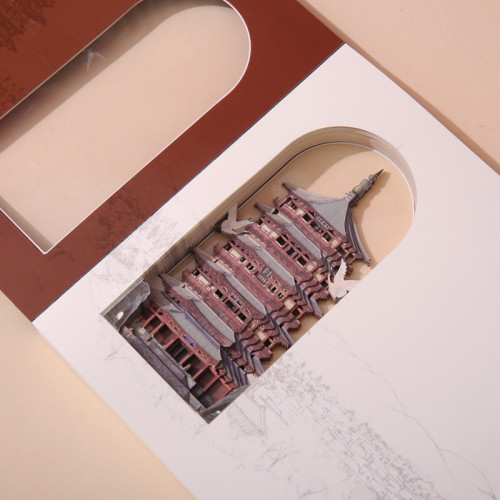 山西古建3D立體全景鏤空旅遊紀念禮物打卡手帳本蓋章本應縣木塔
