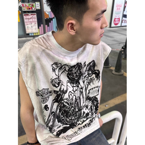 美式潮牌vintage寬松廢土風破壞男士高街背心情侶T恤健身無袖坎肩