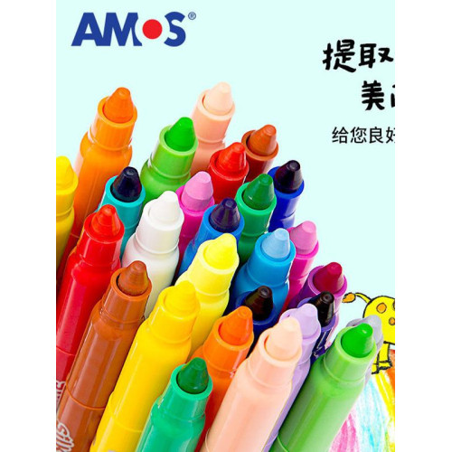 韓國AMOS阿摩司36色24色12粗桿蠟筆兒童塗鴉畫筆油畫棒易水洗