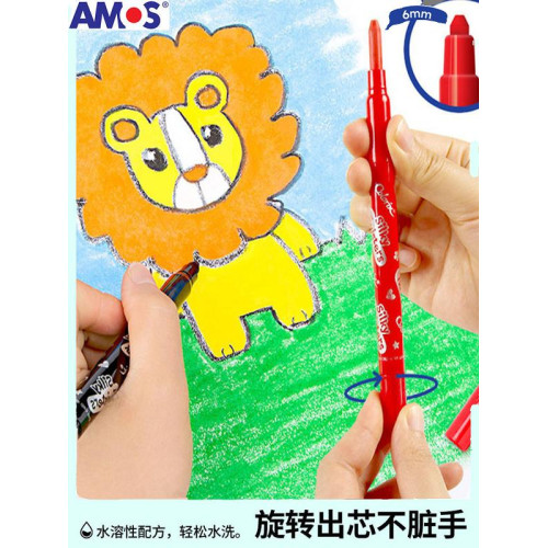 韓國AMOS阿摩司36色24色12粗桿蠟筆兒童塗鴉畫筆油畫棒易水洗