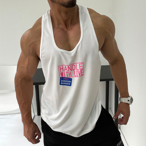 細肩帶挖背速乾背心！運動健身寬松性感無袖T恤肌肉男優良成衣
