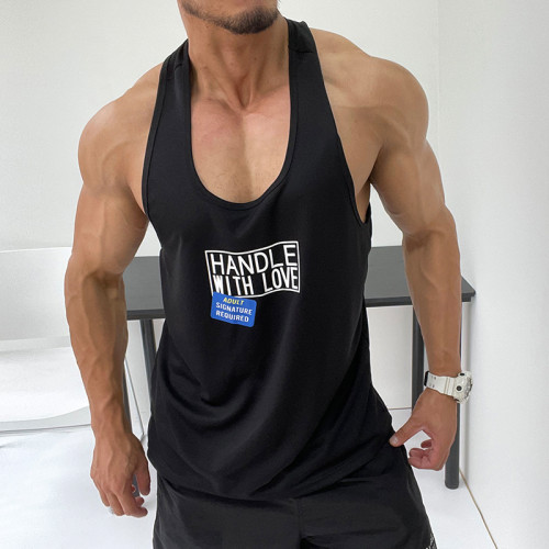 細肩帶挖背速乾背心！運動健身寬松性感無袖T恤肌肉男優良成衣