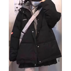 新款衛衣假兩件羽絨服女2025冬短款麵包服學生加厚寬松情侶外套潮