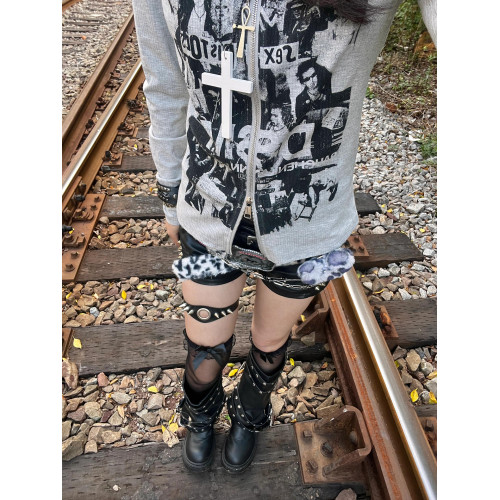 美式復古衛衣開衫女早秋新款龐克長袖修身vintage亞文化拉鍊上衣