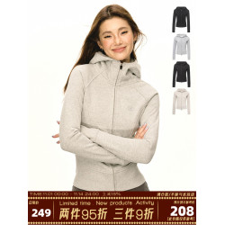 Ariseism美式復古修身連帽拉鍊開衫衛衣外套女秋季運動瑜珈服上衣