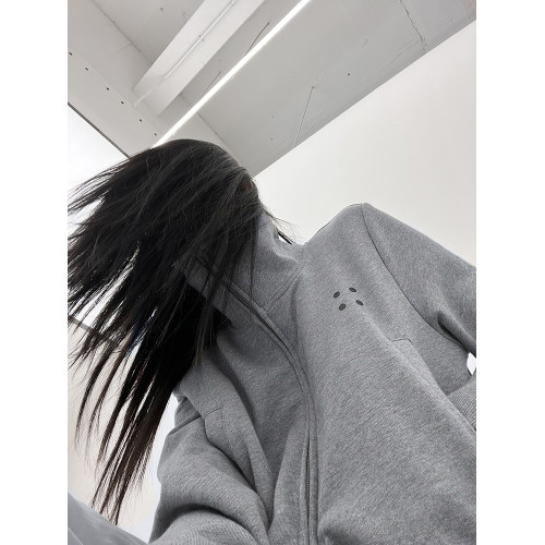 美伢FUZZYKON極簡百搭運動夾克雙拉鍊衛衣立領短外套 黑/灰