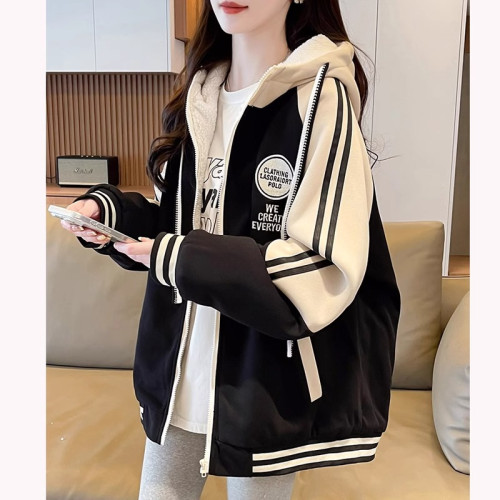 2025新款棒球服女春秋冬季加絨加厚寬松休閒初中高中學生衛衣外套
