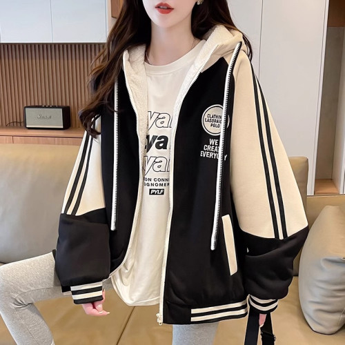 2025新款棒球服女春秋冬季加絨加厚寬松休閒初中高中學生衛衣外套