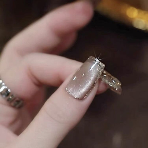 【香檳貓眼】美拉德新款貓眼手工美甲 純手工穿戴甲甲片成品