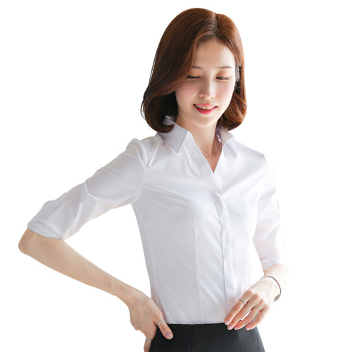 職業襯衫女七分袖2025春秋季新款氣質V領中袖白色襯衣修身工作服
