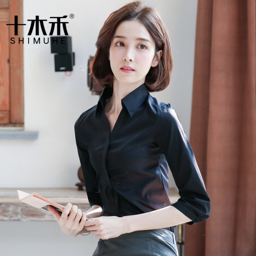職業襯衫女七分袖2025春秋季新款氣質V領中袖白色襯衣修身工作服