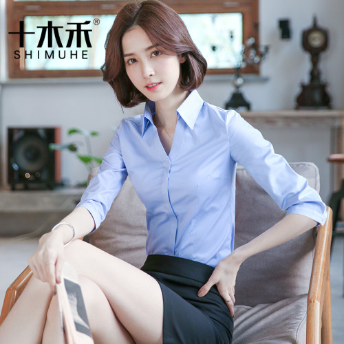 職業襯衫女七分袖2025春秋季新款氣質V領中袖白色襯衣修身工作服