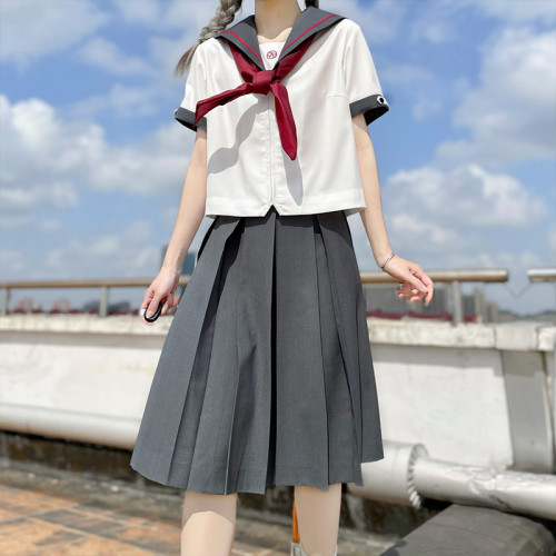 櫻花家族JK製服 八全箱褶深灰jk純色 黑色百褶半身短裙高腰學生女