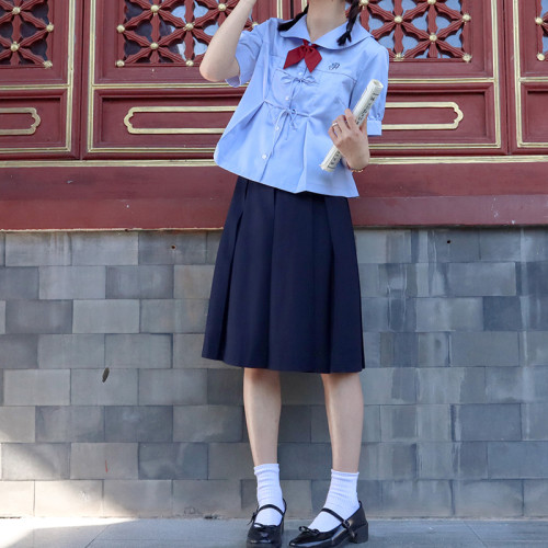 櫻花家族JK製服 八全箱褶深灰jk純色 黑色百褶半身短裙高腰學生女
