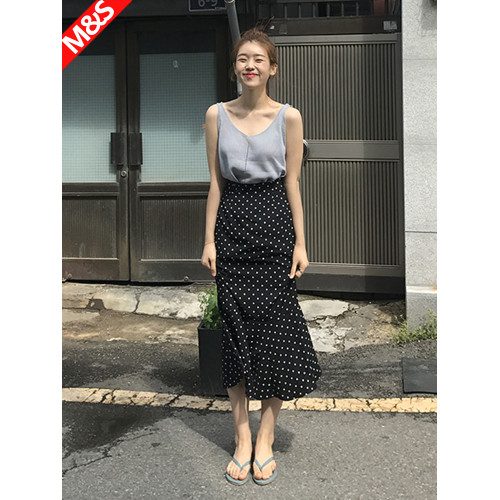 魚尾裙女夏季新款中長款復古港風包臀高腰長裙黑色波點雪紡半身裙