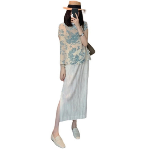 三宅半身裙 褶皺裙春夏側邊開叉高腰顯瘦包臀百褶裙女中長款裙子