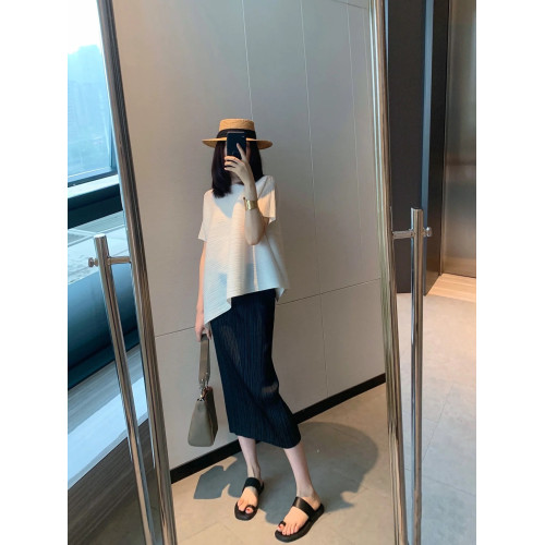 三宅半身裙 褶皺裙春夏側邊開叉高腰顯瘦包臀百褶裙女中長款裙子