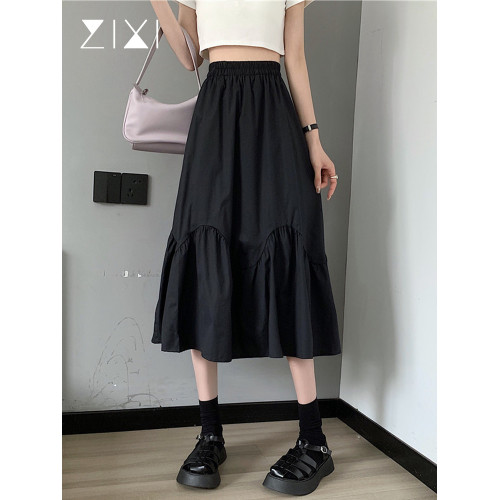 設計感小衆白色半身裙女夏2025新款小個子A字裙子長裙黑色繖裙