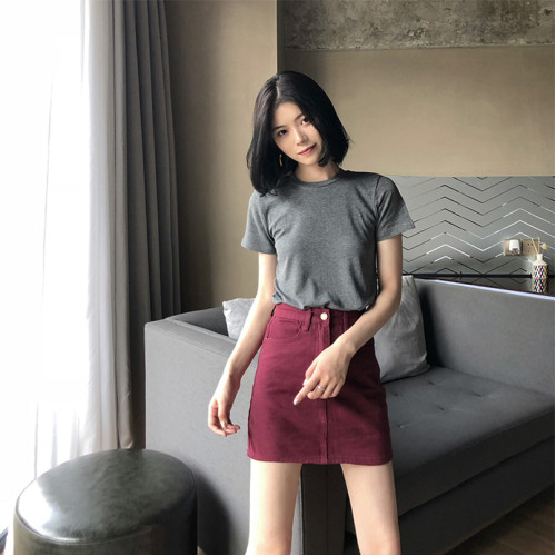 復古酒紅色牛仔半裙女2025夏季新款氣質高腰修身顯瘦包臀a字短裙
