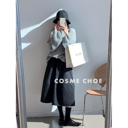 立體剪裁赫本風復古暗黑半身裙女25春夏新款高腰百搭中長a字繖裙