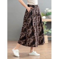 碎花棉麻半身裙女夏季時尚百搭顯瘦氣質長裙高腰松緊a字大擺裙子