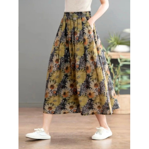 碎花棉麻半身裙女夏季時尚百搭顯瘦氣質長裙高腰松緊a字大擺裙子 碎花棉麻半身裙女夏季時尚百搭顯瘦氣質長裙高腰松緊a字大擺裙子