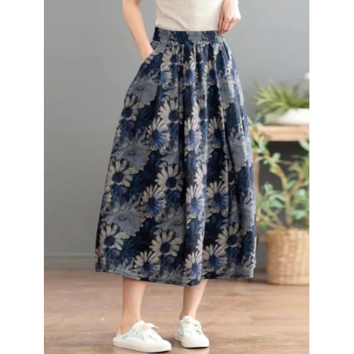 碎花棉麻半身裙女夏季時尚百搭顯瘦氣質長裙高腰松緊a字大擺裙子 碎花棉麻半身裙女夏季時尚百搭顯瘦氣質長裙高腰松緊a字大擺裙子