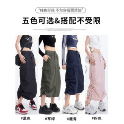 美式復古工裝裙女夏季2025新款高腰a字顯瘦中長款速乾灰色半身裙