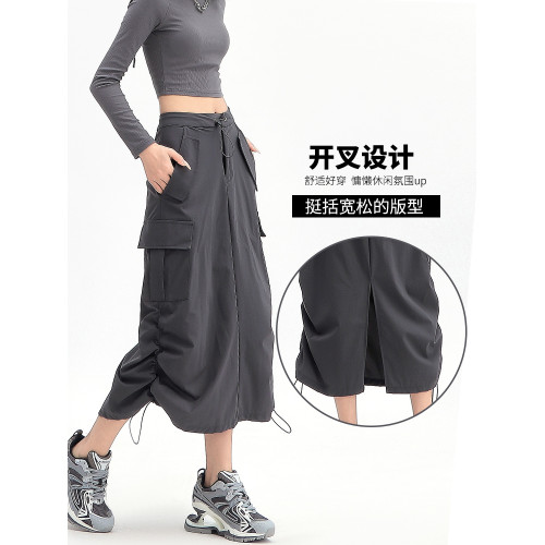 美式復古工裝裙女夏季2025新款高腰a字顯瘦中長款速乾灰色半身裙