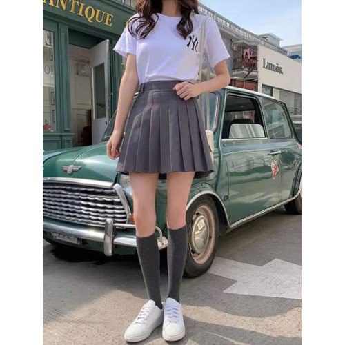 韓國2025新款春夏tb百褶裙女jk高腰顯瘦灰色學院風A字半身短裙子