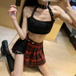 新款夏季顯瘦狂野高腰紅格子裙性感青春JK短裙輕熟美美裙爆款舞裙