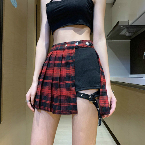 新款夏季顯瘦狂野高腰紅格子裙性感青春JK短裙輕熟美美裙爆款舞裙