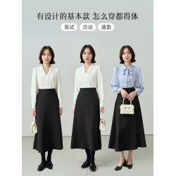 伯德小姐黑色半身裙女夏職業西裝裙正式穿搭面試套裝正裝a字裙子