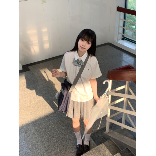 水濟中/夏季竹纖維清涼短袖jk襯衫女日系校供感短袖襯衣女學院風