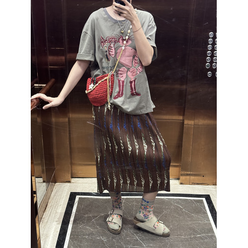 白目自女裝半身裙女[表情系列]松緊腰迷彩百搭顯瘦碎花百褶中長裙