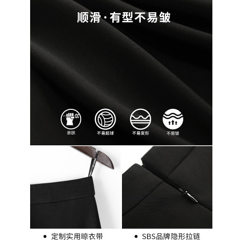 西裝半身裙女夏季高腰氣質包臀直筒中長款垂感開叉半裙黑色一步裙