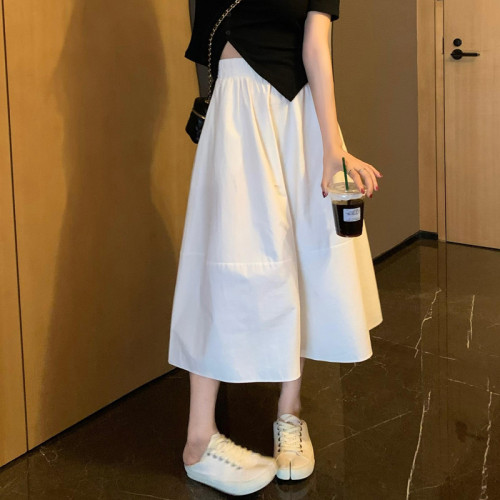白色繖裙女夏季裙子2025春季新款小個子白裙花苞裙梨形a字半身裙