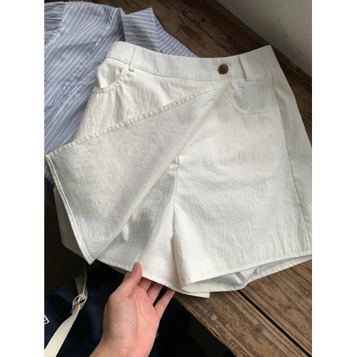 巨好搭！高腰不規則斜邊釦短裙女夏款速乾舒適顯瘦隨性百搭裙褲
